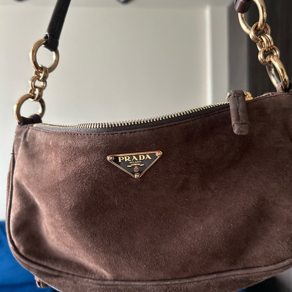 Prada Dark Brown Suede Shoulder Bag